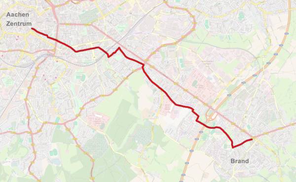 Routenverlauf Rad-Vorrang-Route Aachen-Brand in Richtung Innenstadt